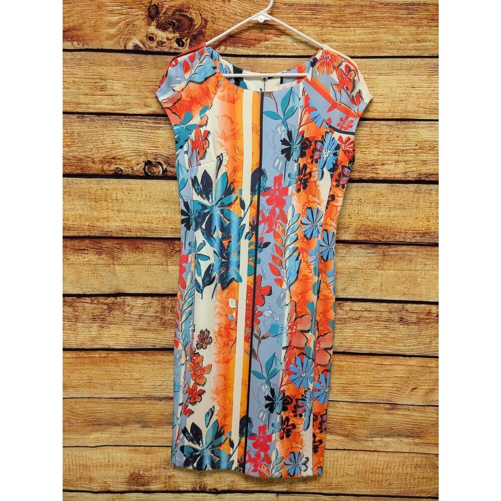 NWT Beige by ECI Womens Sz 10 Blue Orange Floral Sheath Dress